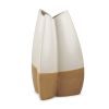 16" Off-White & Tan Color Block Ceramic Table Vase – Textured Geometric Accent