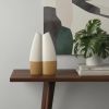 16" Off-White & Tan Color Block Ceramic Table Vase – Textured Geometric Accent