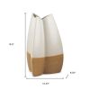16" Off-White & Tan Color Block Ceramic Table Vase – Textured Geometric Accent