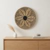 Mekhi Black & Light Brown Floral Seagrass Circle Hanging Dimensional Sculpture – Modern Natural Wall Art