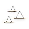 Black & Mango Wood Triangle Wall Shelf Set (3‑Piece)