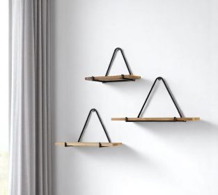 Black & Mango Wood Triangle Wall Shelf Set (3‑Piece)