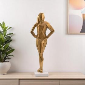 Gold & White Aluminum and Marble Woman Tabletop Sculpture – Modern Geometric Accent