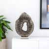 Silver & White Aluminum and Marble Tabletop Sculpture – Modern Abstract Accent