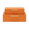 Set Of Two Orange Faux Shagreen Jewelry Boxes With Decorative Hardware