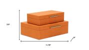 Orange Faux Shagreen Jewelry Boxes With Decorative Hardware – Set of Two