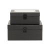 Set Of Two Black Faux Leather And Mirrored Glass Jewelry Boxes