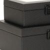 Set Of Two Black Faux Leather And Mirrored Glass Jewelry Boxes