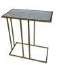 26" White Marble & Antiqued Gold C‑Shaped End Table – Modern Iron Accent