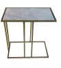 26" White Marble & Antiqued Gold C‑Shaped End Table – Modern Iron Accent