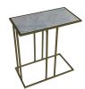 26" White Marble & Antiqued Gold C‑Shaped End Table – Modern Iron Accent