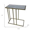 26" White Marble & Antiqued Gold C‑Shaped End Table – Modern Iron Accent