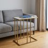 26" White Marble & Antiqued Gold C‑Shaped End Table – Modern Iron Accent