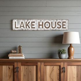 Gray Lake House Galvanized Metal Wall Decor – Rustic Text Accent