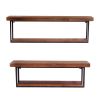 36" Set of Two Black & Brown Wood and Metal Two‑Level Accent Shelves – Rustic Modern Wall Display