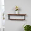 36" Set of Two Black & Brown Wood and Metal Two‑Level Accent Shelves – Rustic Modern Wall Display