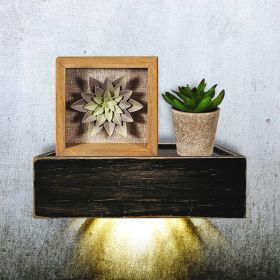Black Distressed Wood Floating Shelf With LED