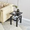 Black Glass & Steel End Tables (Set of 2) – Modern Square Shelf Accent