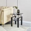 Black Glass & Steel End Tables (Set of 2) – Modern Square Shelf Accent