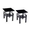 Black Glass & Steel End Tables (Set of 2) – Modern Square Shelf Accent