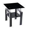 Black Glass & Steel End Tables (Set of 2) – Modern Square Shelf Accent