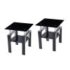 Black Glass & Steel End Tables (Set of 2) – Modern Square Shelf Accent