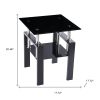 Black Glass & Steel End Tables (Set of 2) – Modern Square Shelf Accent