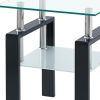 Clear Glass & Black Metal End Tables (Set of 2) – Modern Square Shelf Accent