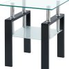 Clear Glass & Black Metal End Tables (Set of 2) – Modern Square Shelf Accent