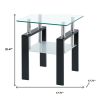 Clear Glass & Black Metal End Tables (Set of 2) – Modern Square Shelf Accent