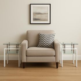 Clear & White Glass and Metal Square End Tables – Set of Two