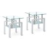 Clear & White Glass and Metal Square End Tables – Set of Two