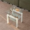 Clear & White Glass and Metal Square End Tables – Set of Two