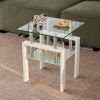Clear & White Glass and Metal Square End Tables – Set of Two
