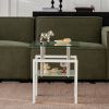 Clear & White Glass and Metal Square End Tables – Set of Two