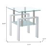 Clear & White Glass and Metal Square End Tables – Set of Two