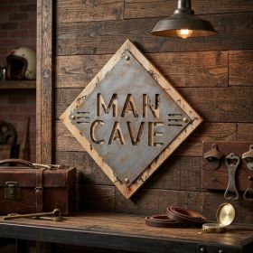 Gray & Natural Man Cave Metal & Wood Wall Decor – Rustic Text Accent