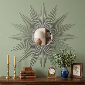 Silver Metal Sunburst Geometric Framed Accent Mirror