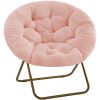 Pink Faux Fur Folding Lounge Chair – Modern Saucer Style with Bronze Metal Frame