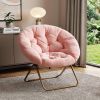 Pink Faux Fur Folding Lounge Chair – Modern Saucer Style with Bronze Metal Frame