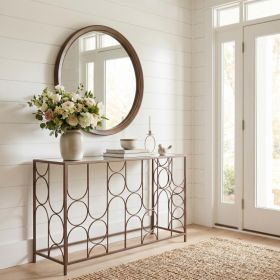 Clear Glass & Bronze Console Table – Modern Mirrored Steel Frame Accent