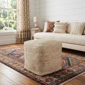 Natural Jute Pouf Ottoman – Rustic Boho Square Accent