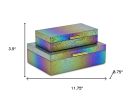 Set of Two Rainbow And Gold Faux Shagreen Nesting Storage Boxes With Lids