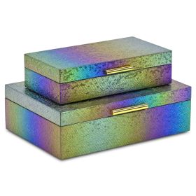 Rainbow & Gold Faux Shagreen Nesting Storage Boxes – Set of Two