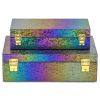 Set of Two Rainbow And Gold Faux Shagreen Nesting Storage Boxes With Lids