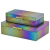 Set of Two Rainbow And Gold Faux Shagreen Nesting Storage Boxes With Lids