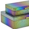 Set of Two Rainbow And Gold Faux Shagreen Nesting Storage Boxes With Lids