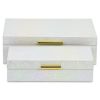 Set of Two White And Gold Faux Shagreen Nesting Storage Boxes With Lids