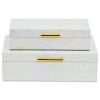 Set of Two White And Gold Faux Shagreen Nesting Storage Boxes With Lids