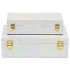 Set of Two White And Gold Faux Shagreen Nesting Storage Boxes With Lids